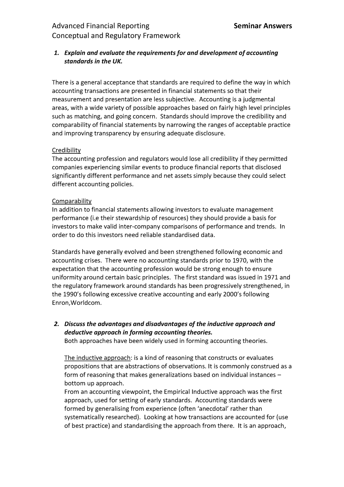 Conceptual and regulatory framework - Seminar answers - Conceptual and ...