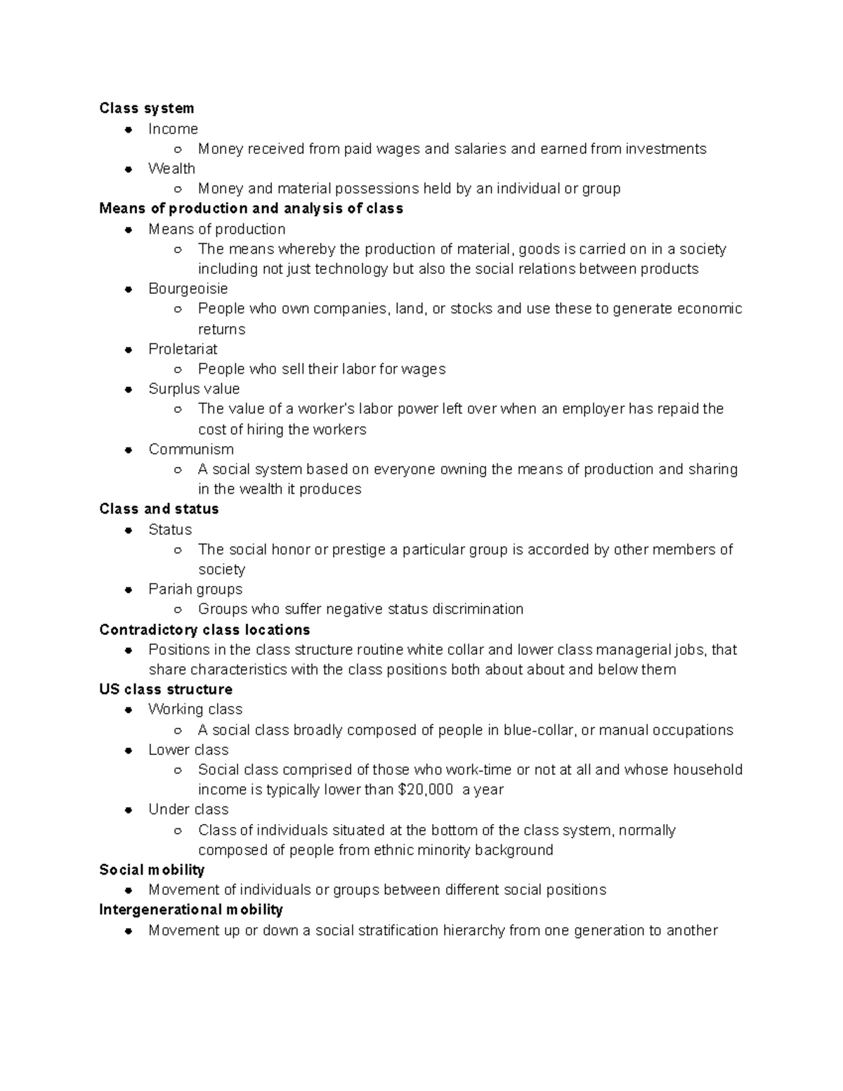 Sociology 101 Chapter 8 Lecture Notes Class System Income Money 