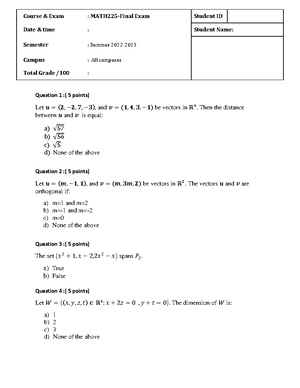 Revision 3 - Linear Algebra - Studocu