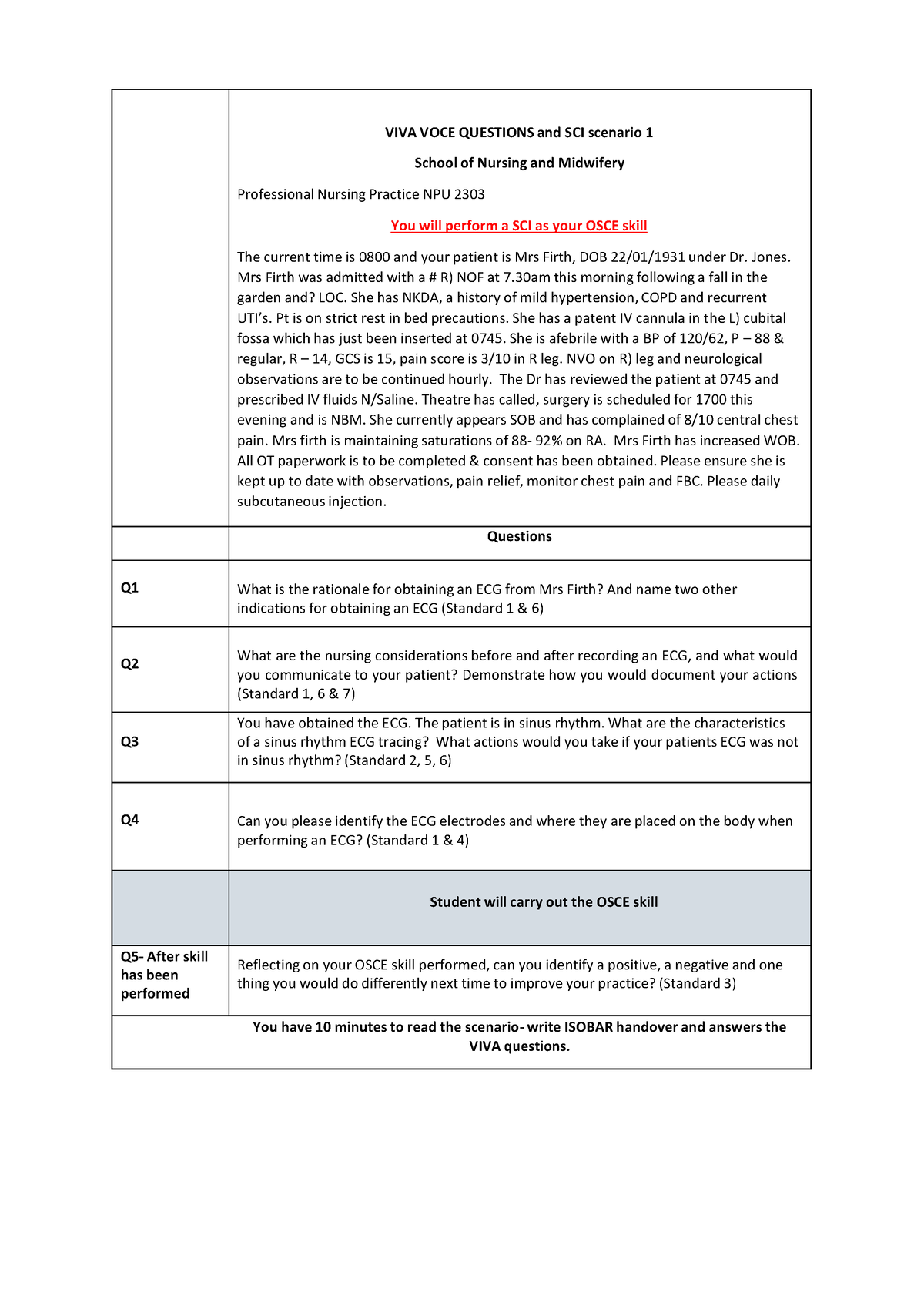 S2 2023 Viva And Osce Document Osce 2023 - School Of Nursing And 