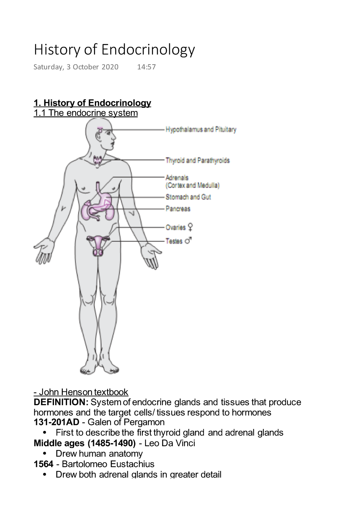 Lecture 1 History Of Endocrinology 1 History Of Endocrinology 1 The Endocrine System John 