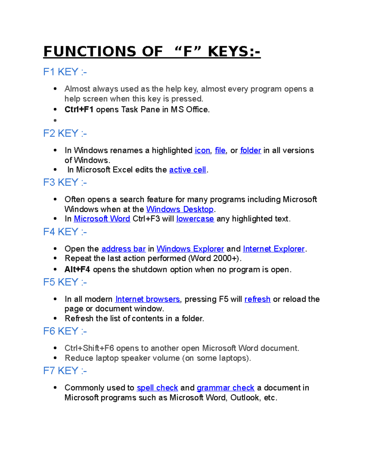 Functions OF MS . Basit - Here's different documents - FUNCTIONS OF “F ...