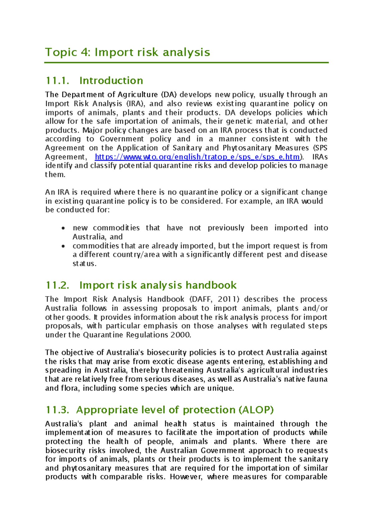 Topic 4 - to help other students - Topic 4 : Import risk analysis 11 ...