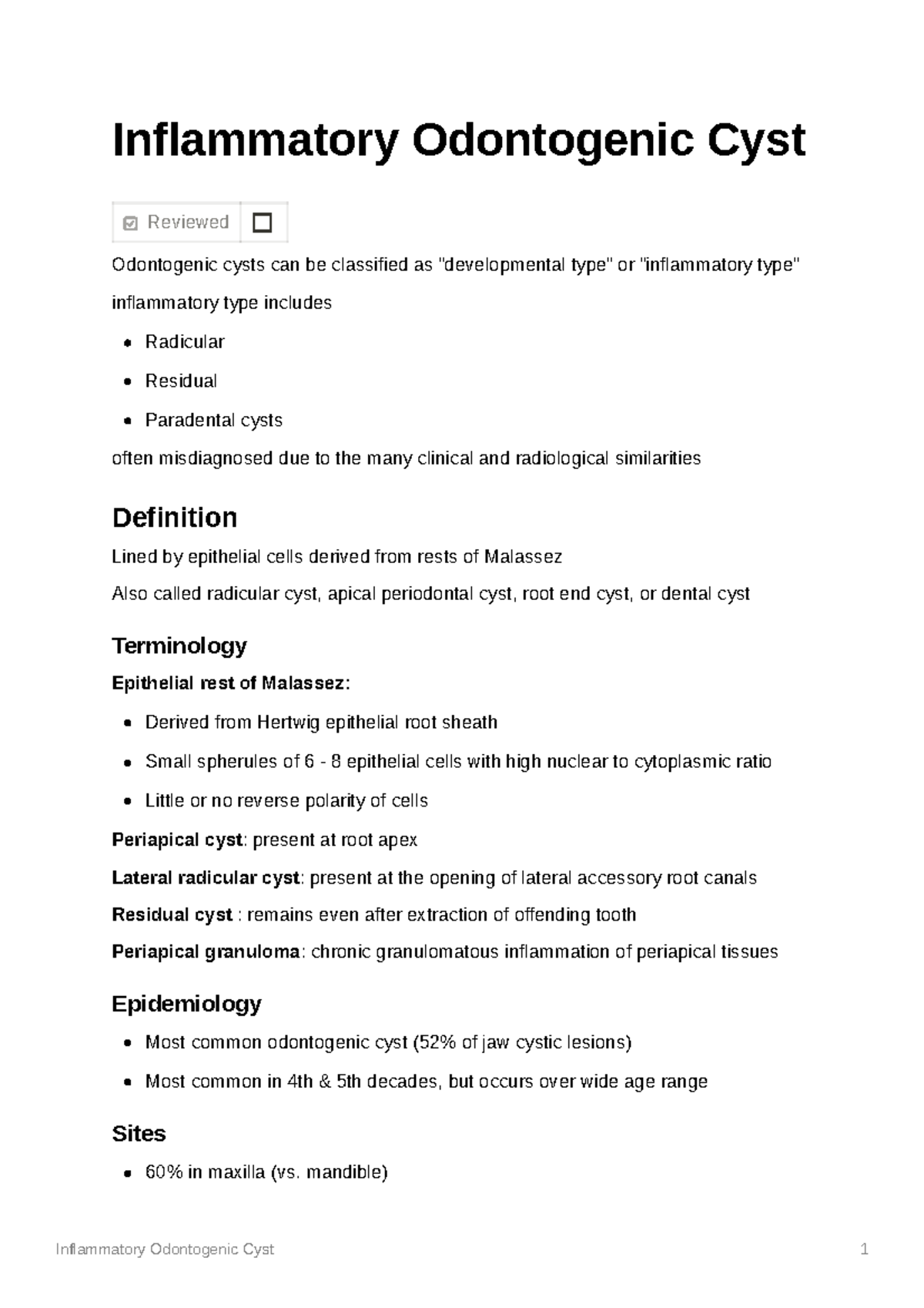 Inflammatory Odontogenic Cyst Inflammatory Odontogenic Cyst Reviewed