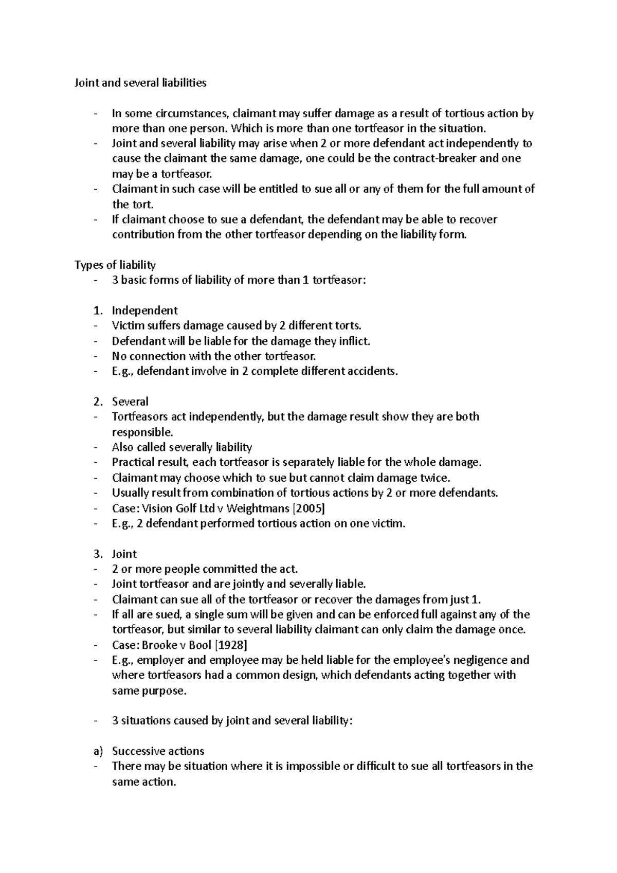 Joint and several liabilities Which is more than one tortfeasor in