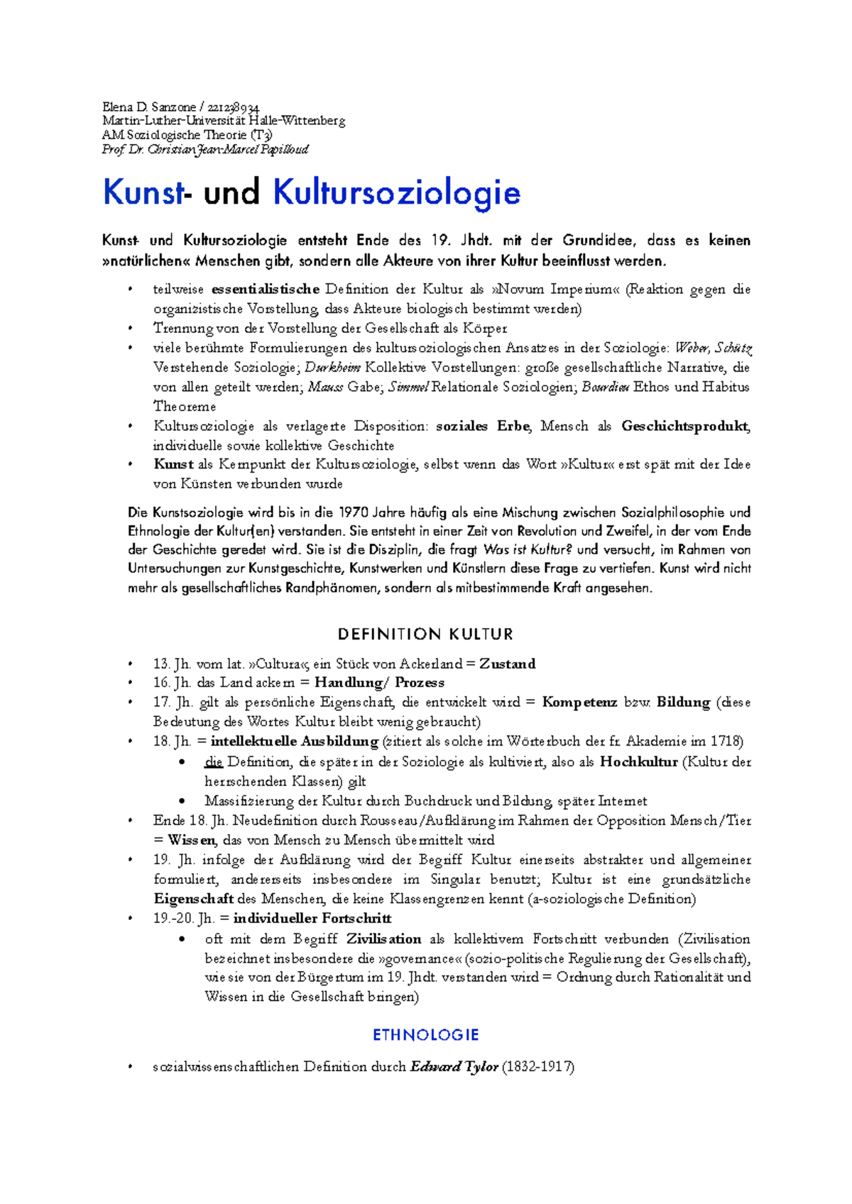 T3 VL 2 Kunst- und Kultursoziologie - Elena D. Sanzone / 221238934 ...
