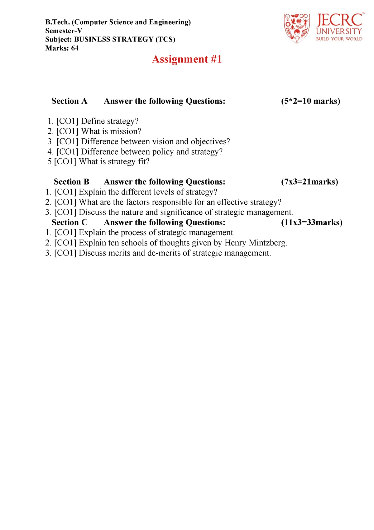 BS 1 Assignment - Summary B.Tech - B. (Computer Science And Engineering ...