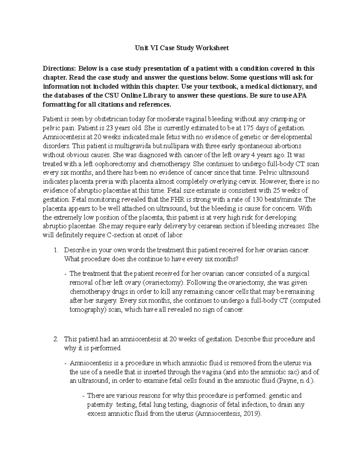 Unit 6 CS - A case study concerning a patient with a medical condition ...
