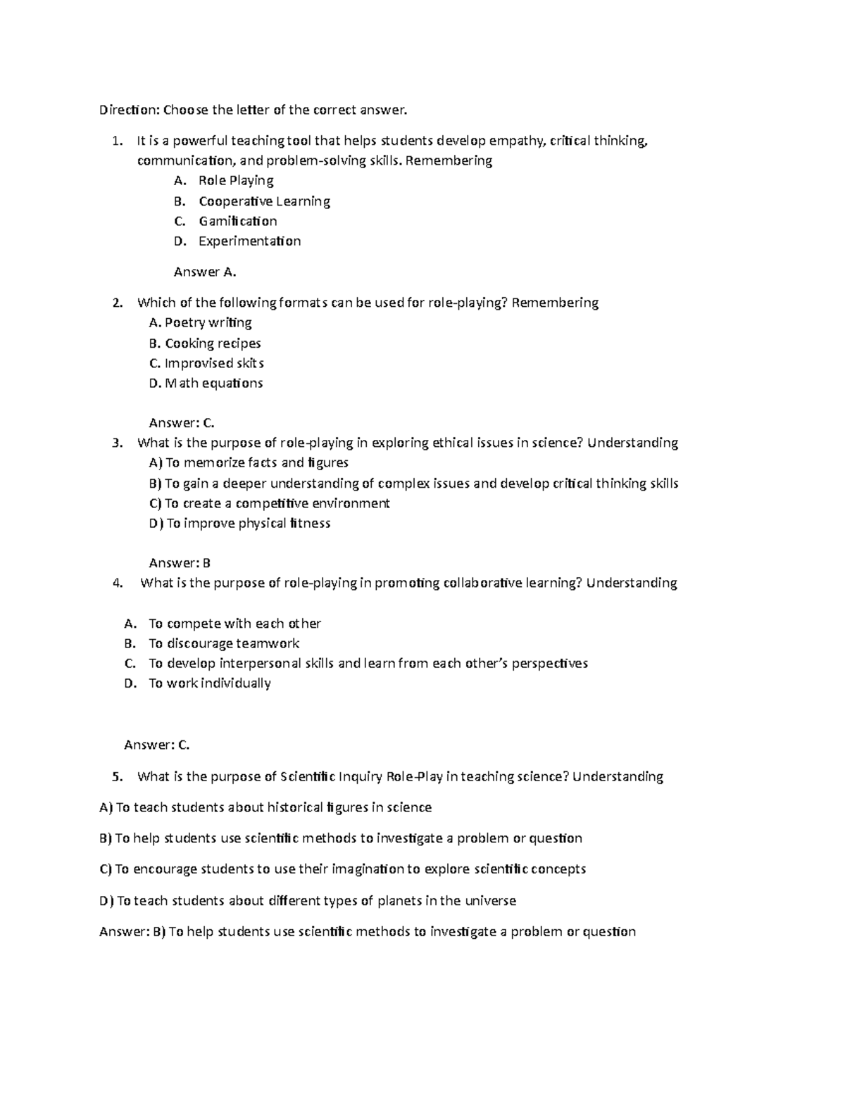 Role play - Yes it is a legitimate file - Direction: Choose the letter ...