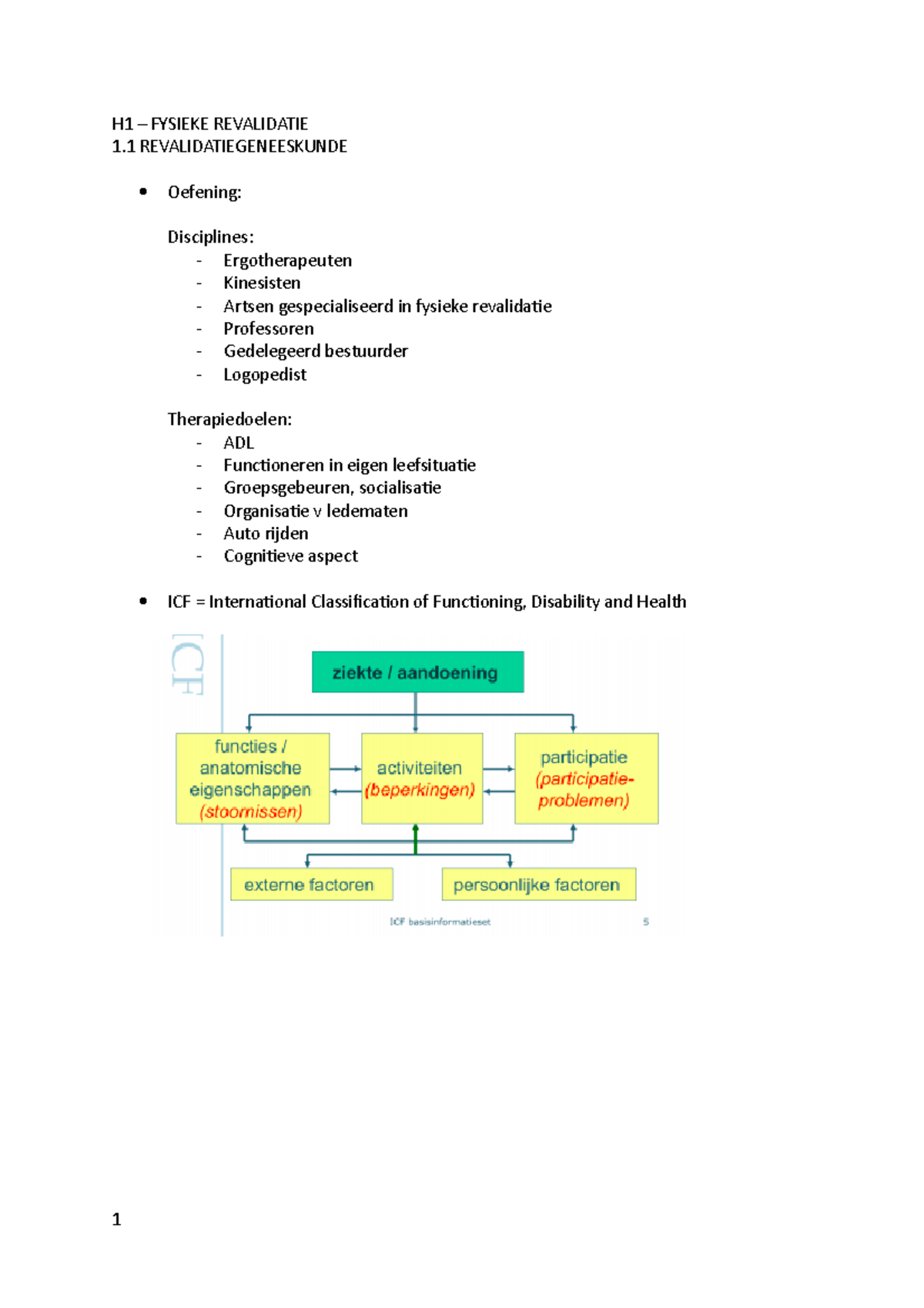 Samenvatting Fysieke Revalidatie - H1 – FYSIEKE REVALIDATIE 1 ...