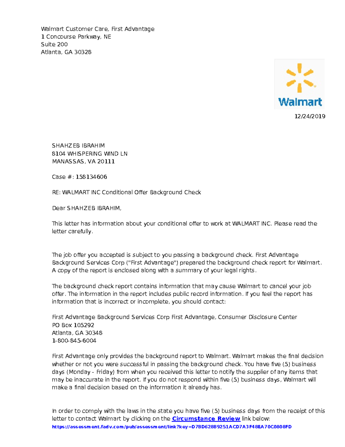 WPS158134606 paalet 2 Walmart Customer Care, First Advantage 1