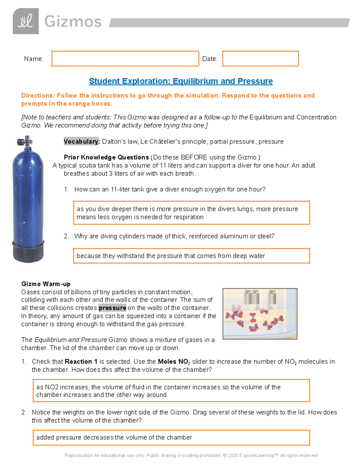 Equilibrium Pressure SE - Name: Date: Student Exploration: Equilibrium ...