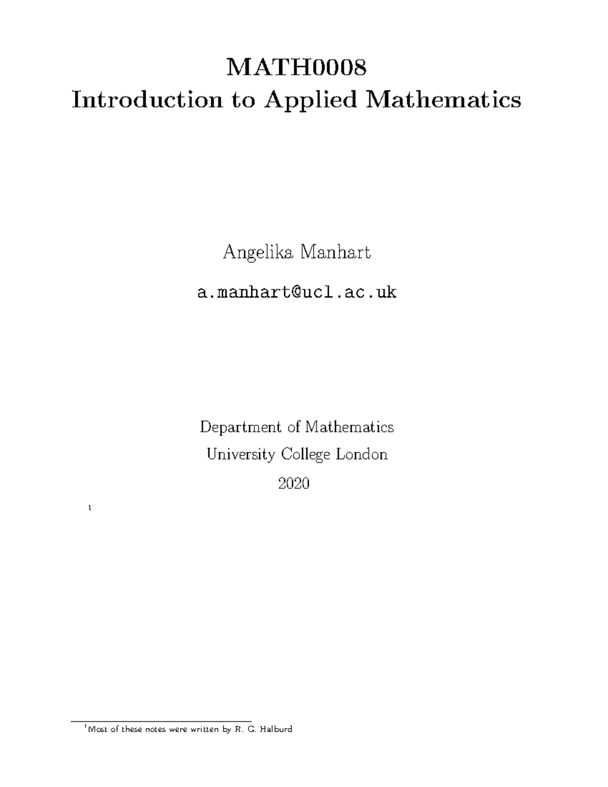 Notes-MATH0008Applied Maths 1 - MATH Introduction to Applied ...