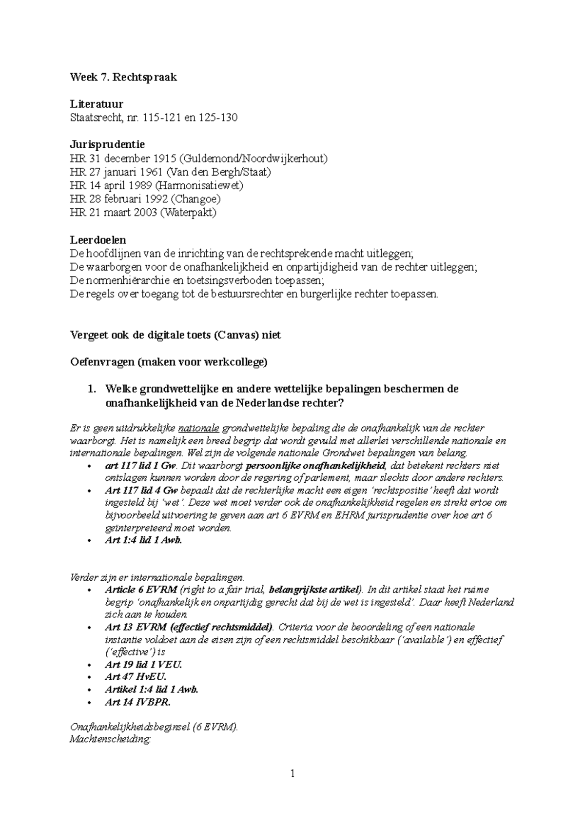 Werkboek Week 7 (Constitutioneel Recht 3011CRX7WY) - Week 7 ...