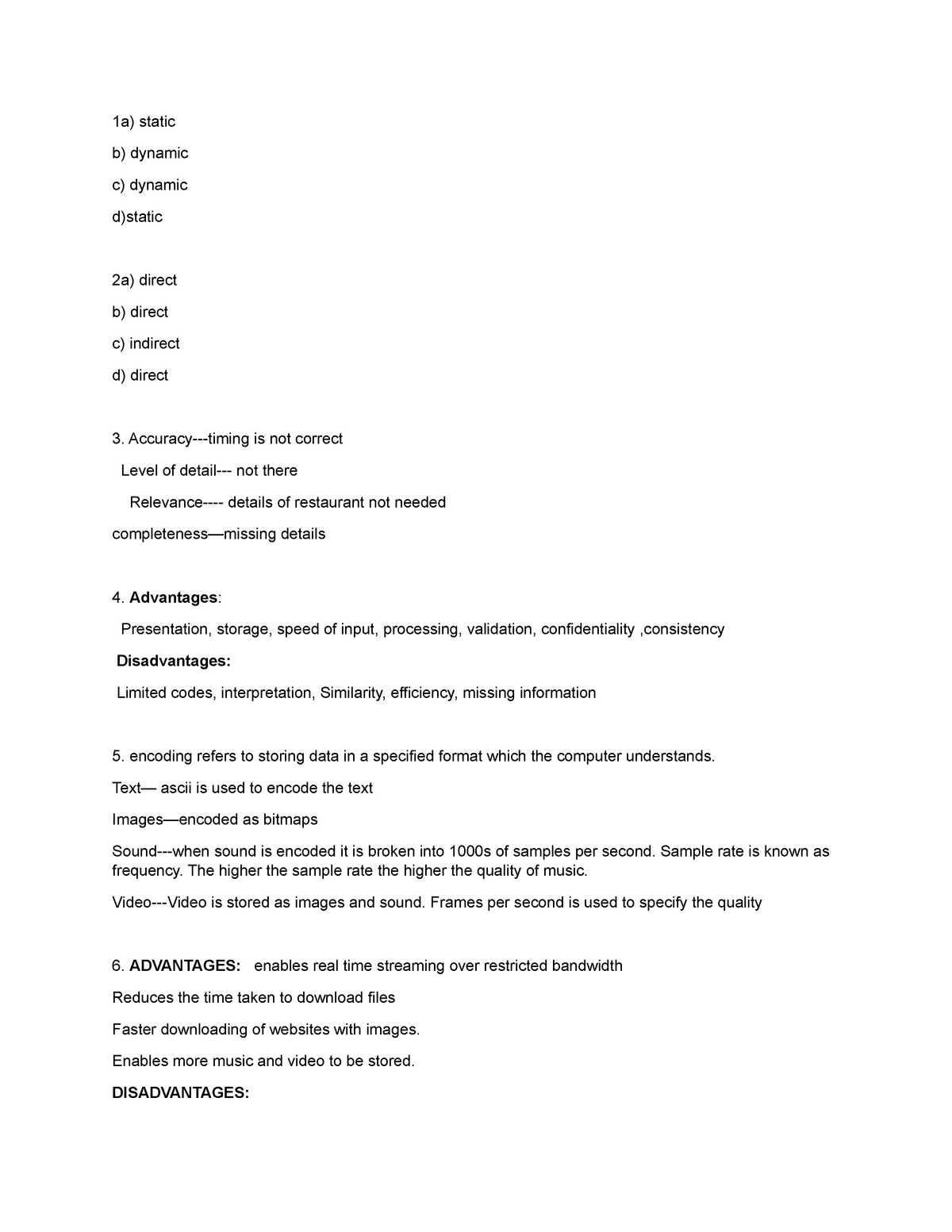 Unit-01-revisiontest Answer Key - 1a) Static B) Dynamic C) Dynamic D ...