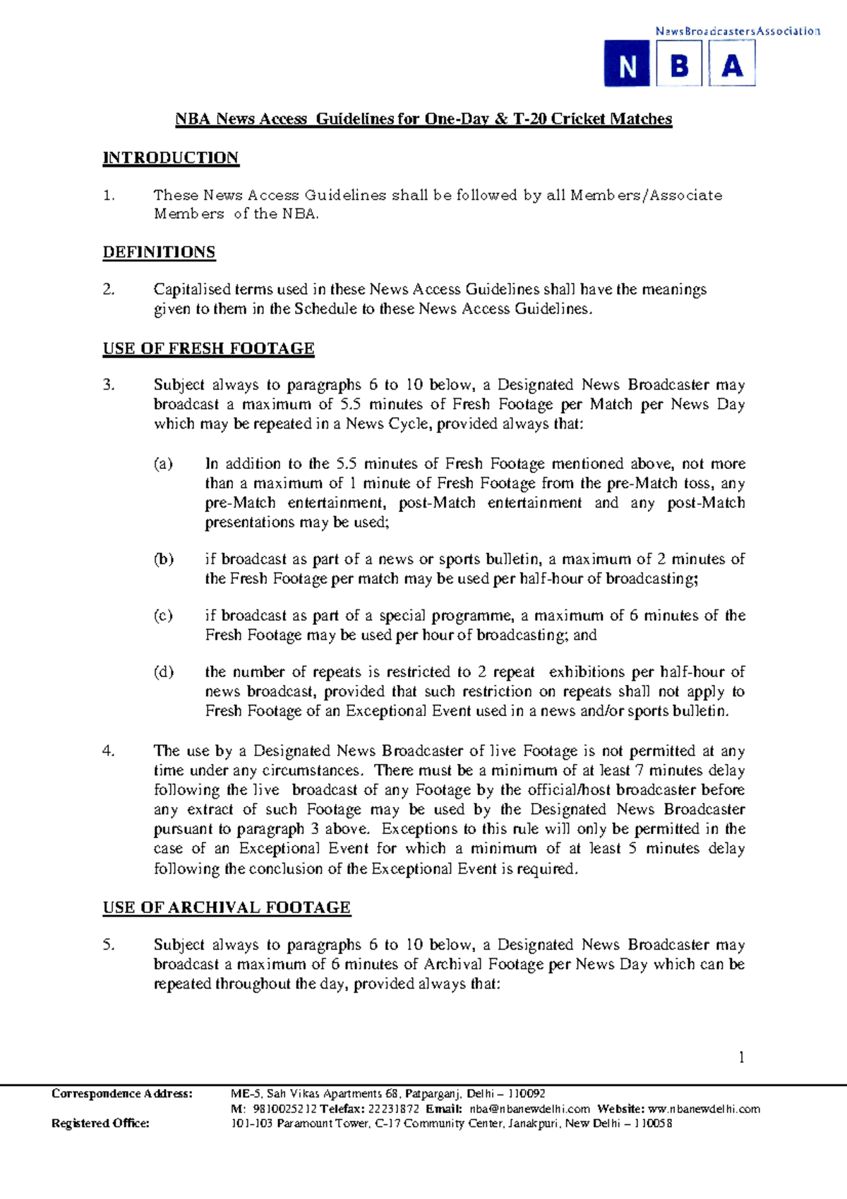 2 NBA News Access Guidelines for One Day T20 Matches 20 7 10