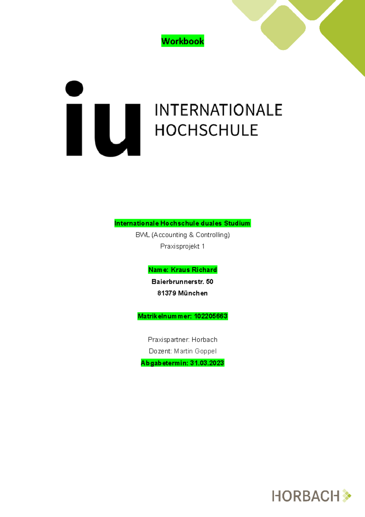 Workbook - Praxisprojekt - Workbook Internationale Hochschule Duales ...