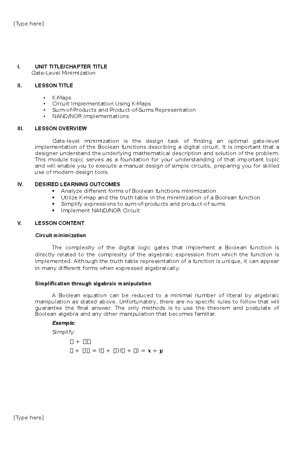 Module2LCD MODULE I. UNIT TITLE/CHAPTER TITLE GateLevel