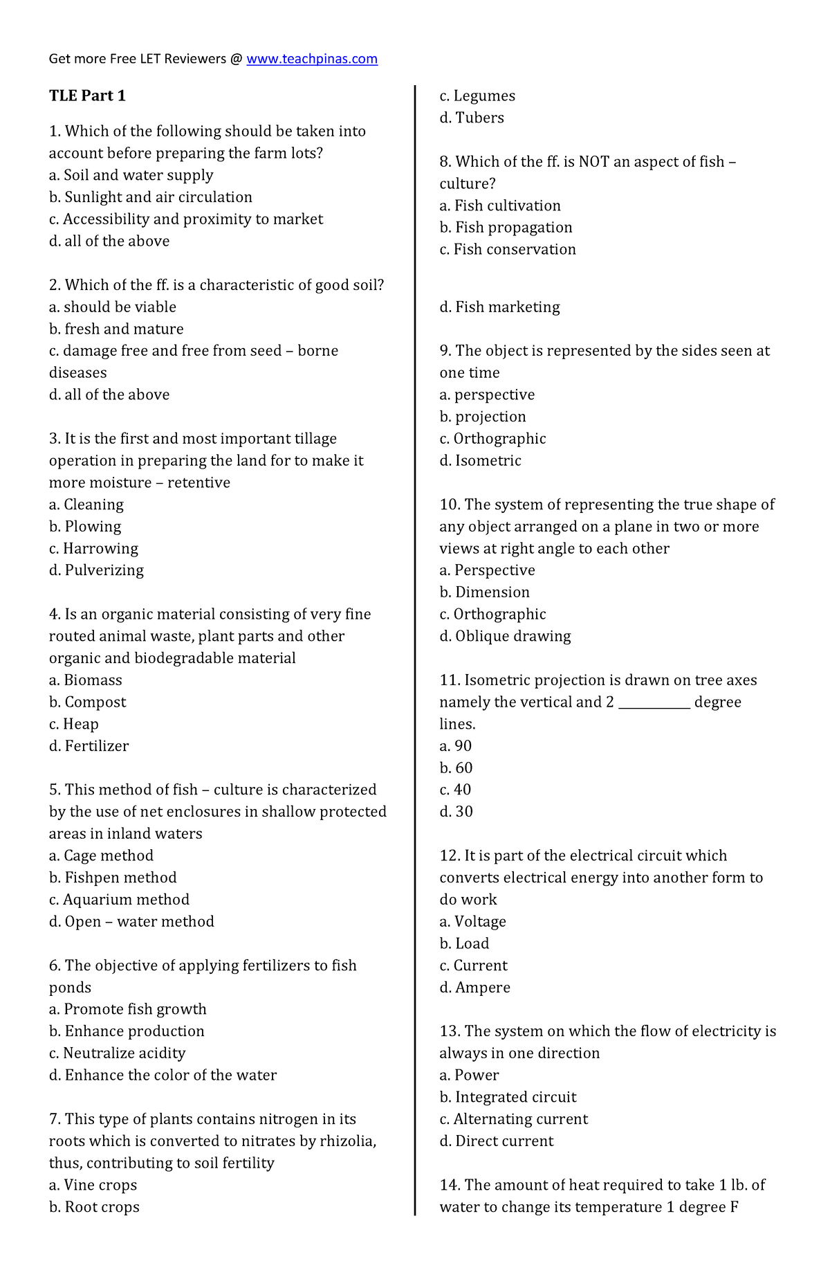 TLE - Get More Free LET Reviewers @ Teachpinas TLE Part 1 1. Which Of ...