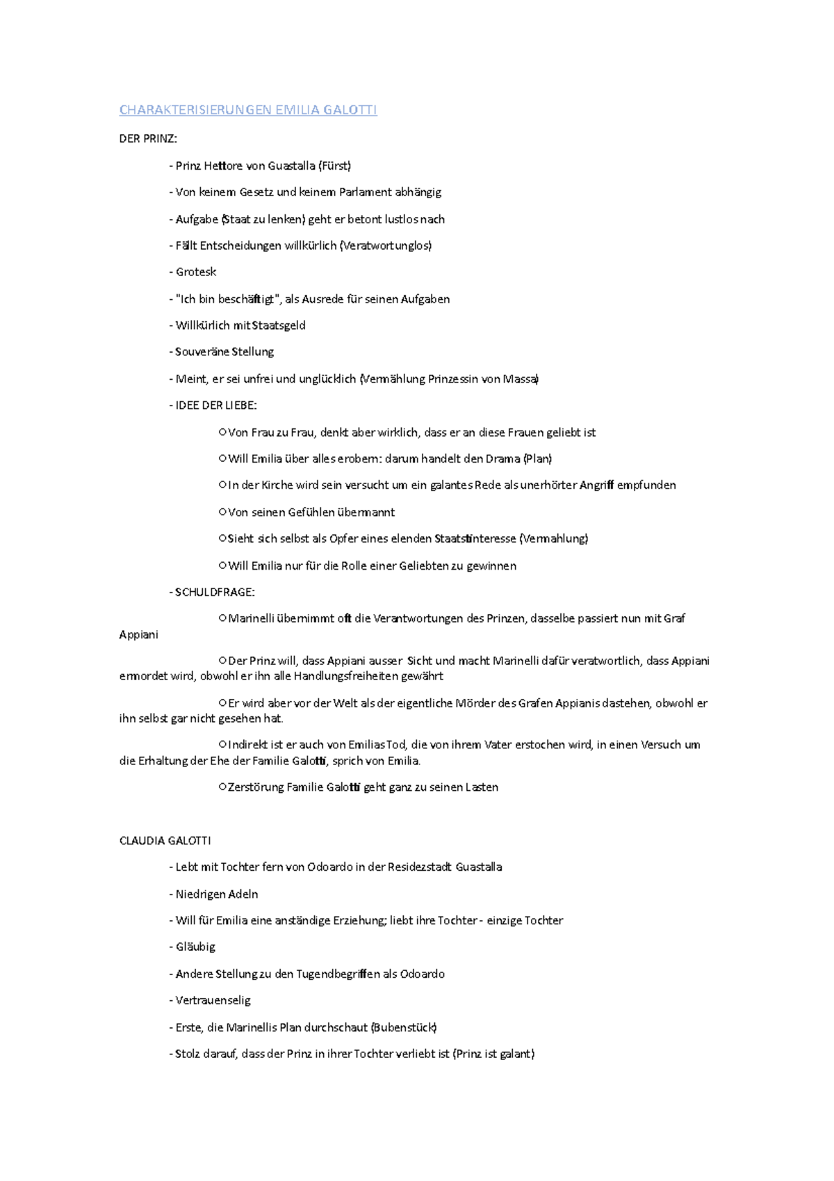 Charakterisierung Prinz Emilia Galotti Charakterisierungen Emilia Galotti - CHARAKTERISIERUNGEN EMILIA GALOTTI