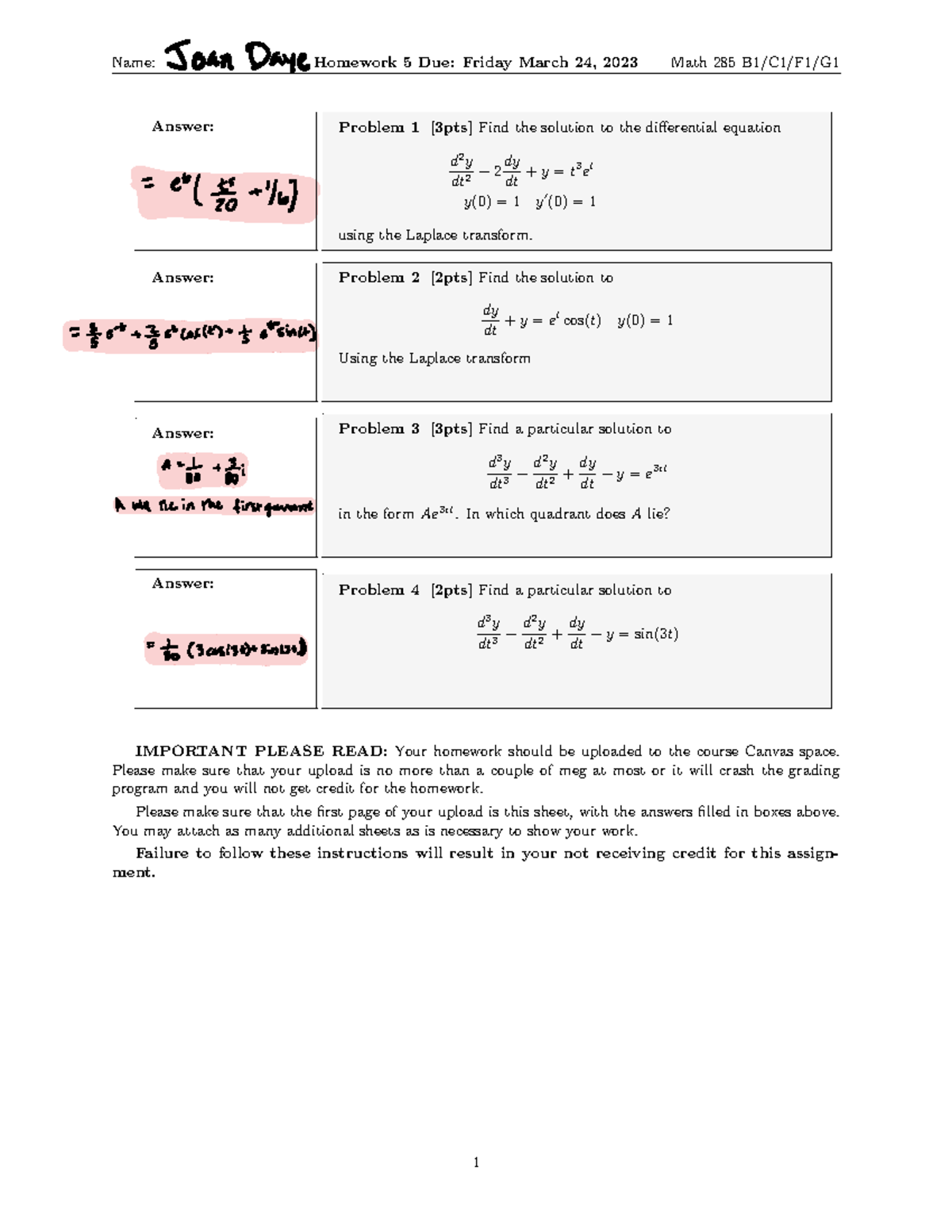 Written Homework 5 - MATH 285 - Illinois - Studocu