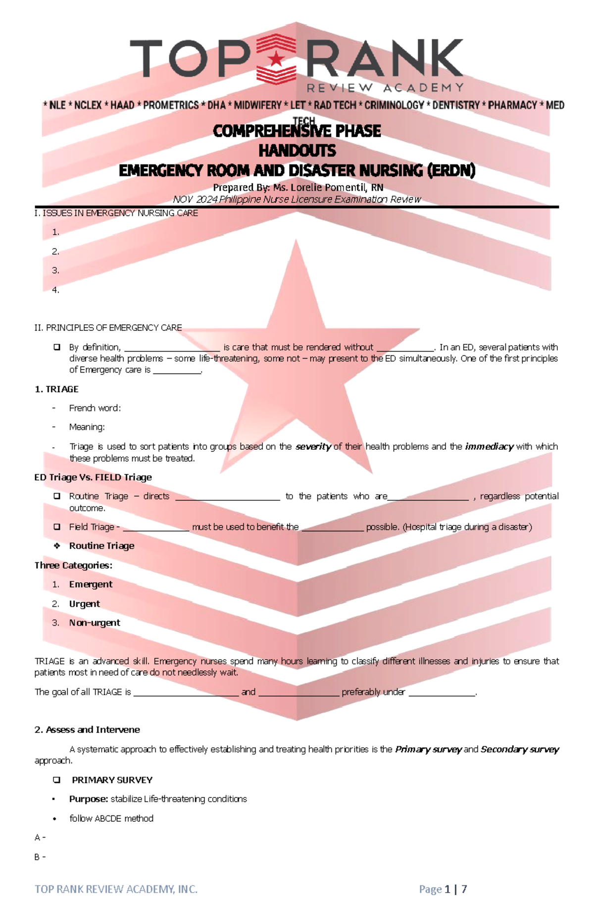 Handouts - ERDN (MS. Pomentil) - COMPREHENSIVE PHASE HANDOUTS EMERGENCY ...
