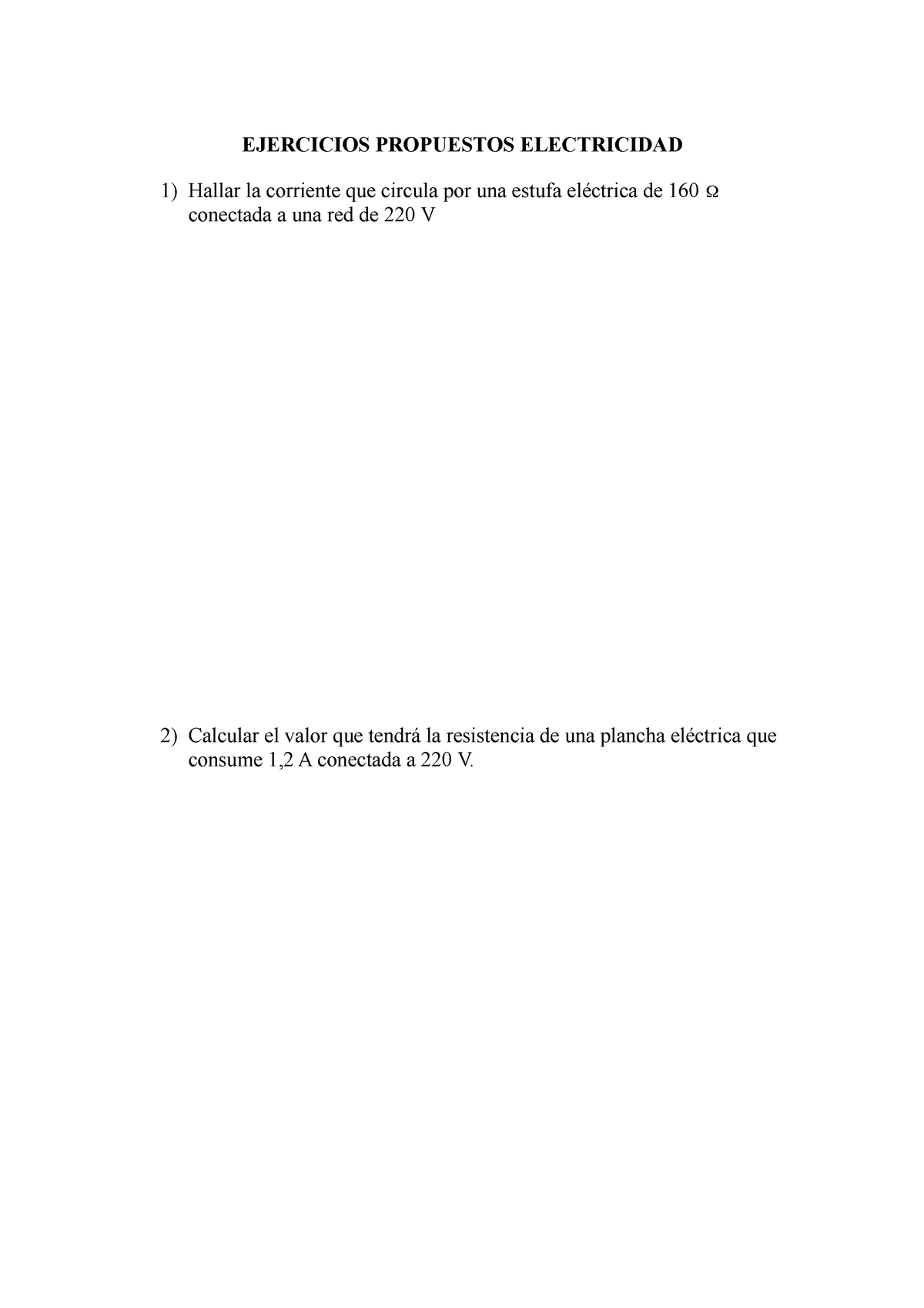 Ejercicios Propuestos Electricidad - EJERCICIOS PROPUESTOS ELECTRICIDAD ...