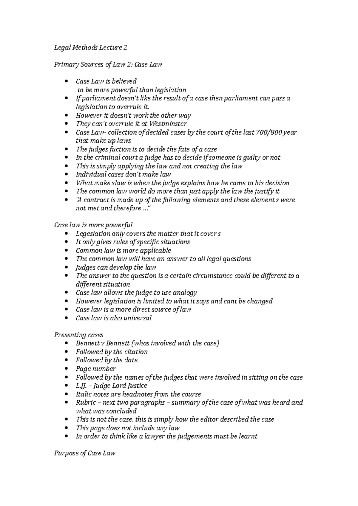 Lecture 2 Case Law Case Law Legal Methods Lecture 2 Primary Sources of Law 2 Case Law Case