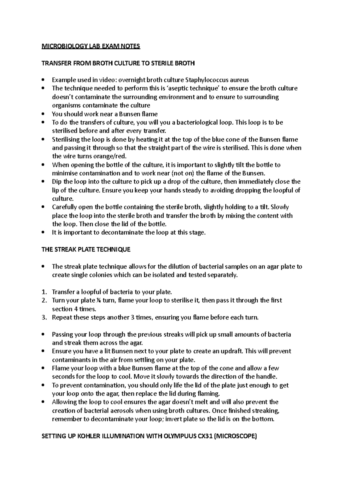 Microbiology LAB EXAM Notes - MICROBIOLOGY LAB EXAM NOTES TRANSFER FROM ...