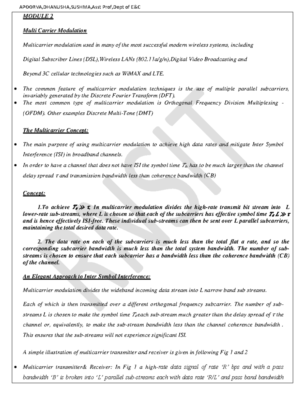 LTE Module 2 - MODULE 2 Multi Carrier Modulation Multicarrier ...