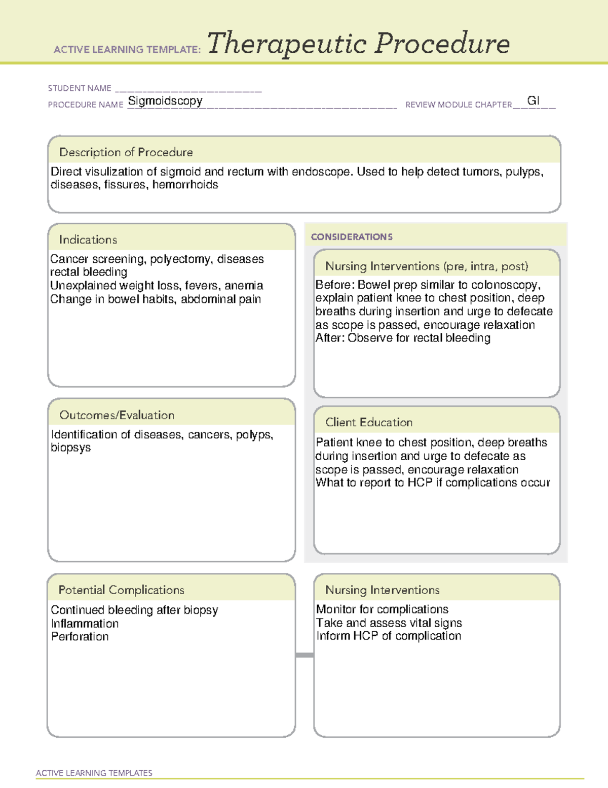 Sigmoidscopy - Medication template with mechanism of action, assessment ...