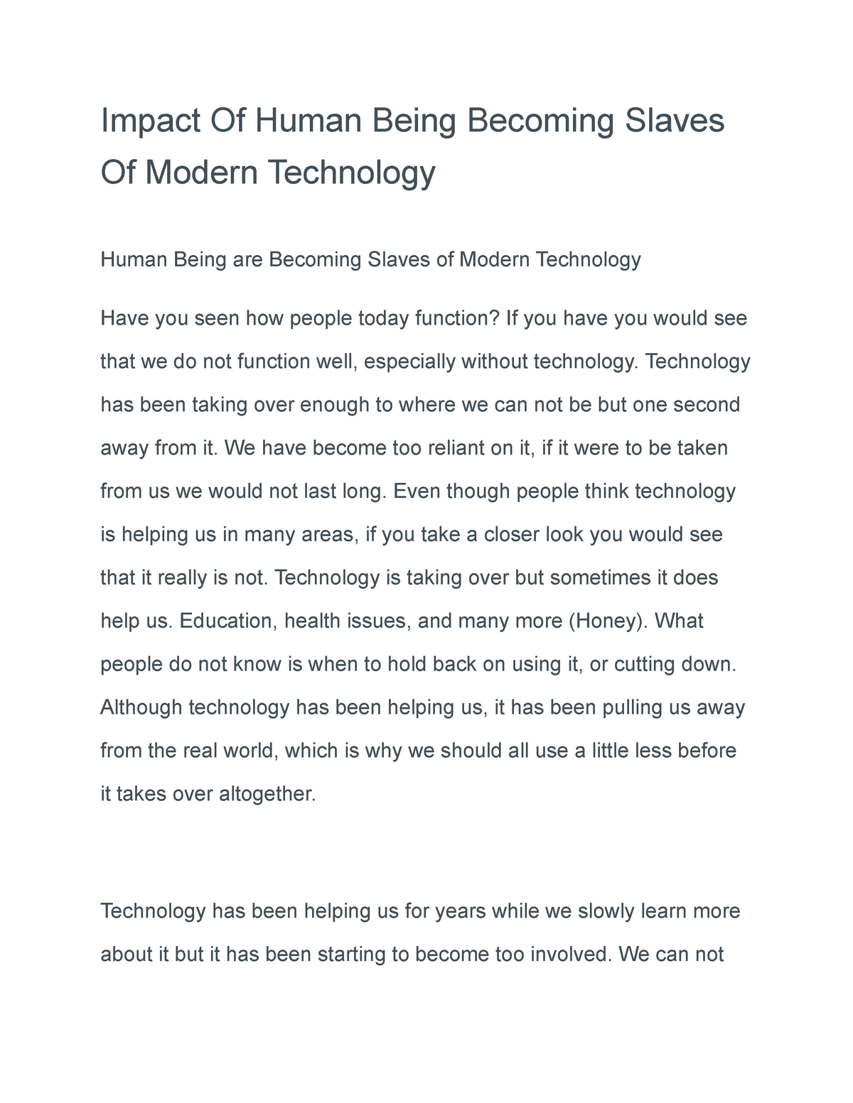 essay on human beings are becoming slaves of modern technology