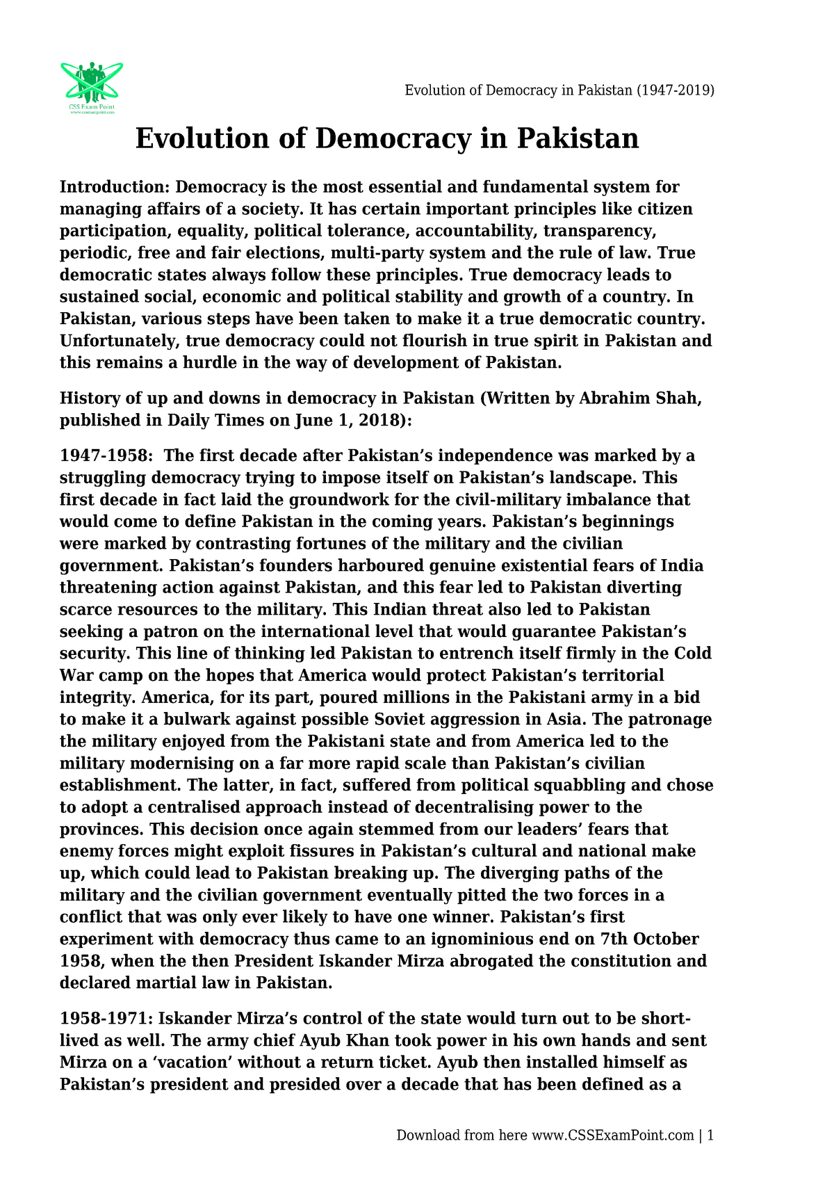 future of democracy in pakistan essay pdf
