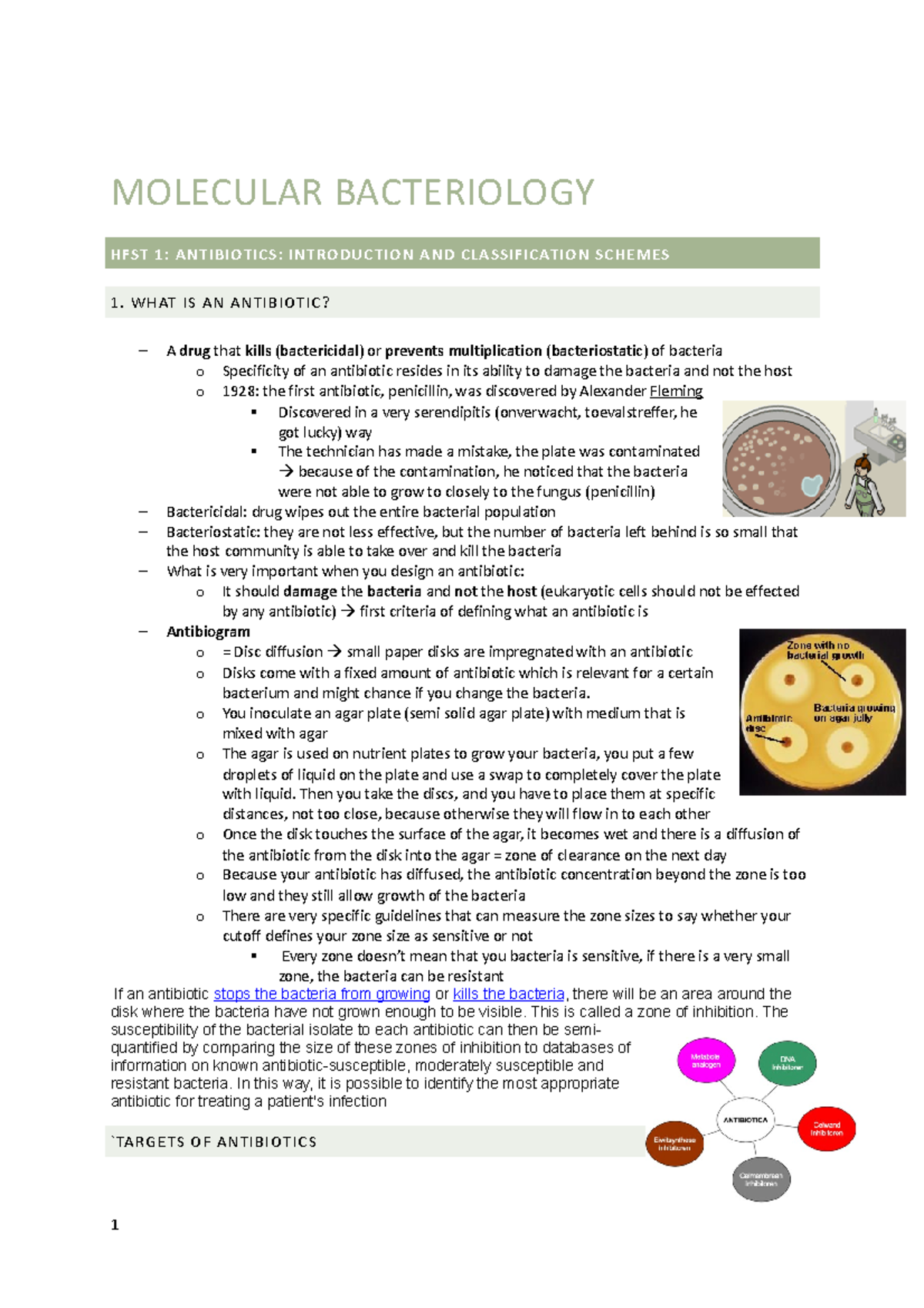 Molecular bacteriology MOLECULAR BACTERIOLOGY HFST 1 ANTIBIOTICS