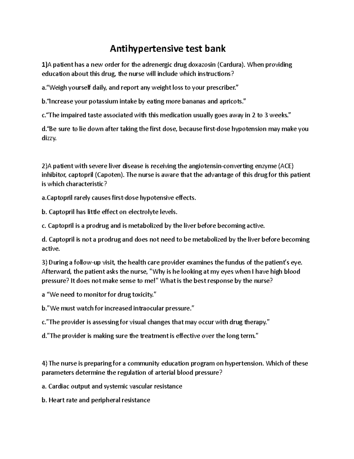 Antihypertensive Test Bank When Providing Education About This Drug