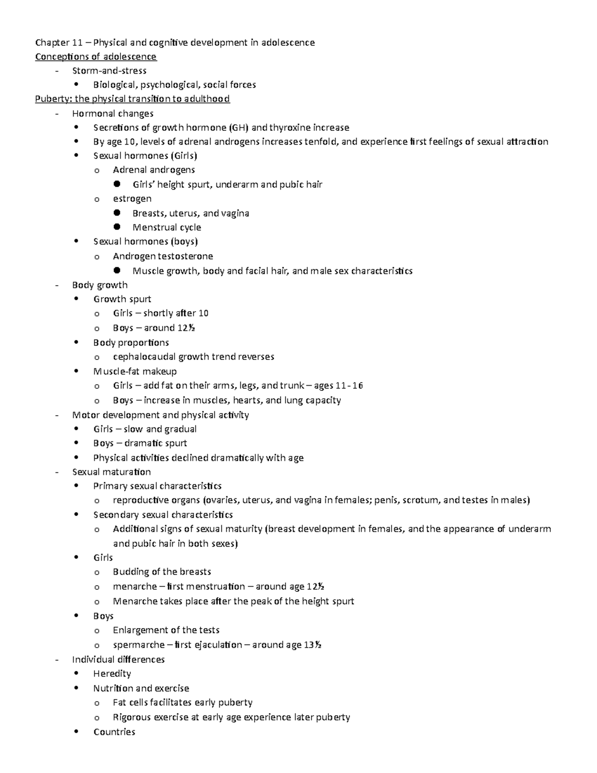 Ch11 Handout - conceptions of adolescence and puberty - Chapter 11 ...