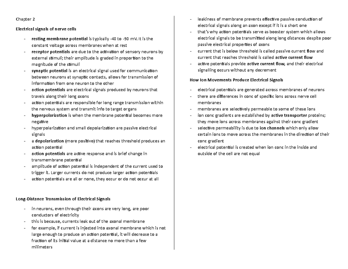 Chapter 2 - LECTURE NOTES - Chapter 2 Electrical signals of nerve cells ...