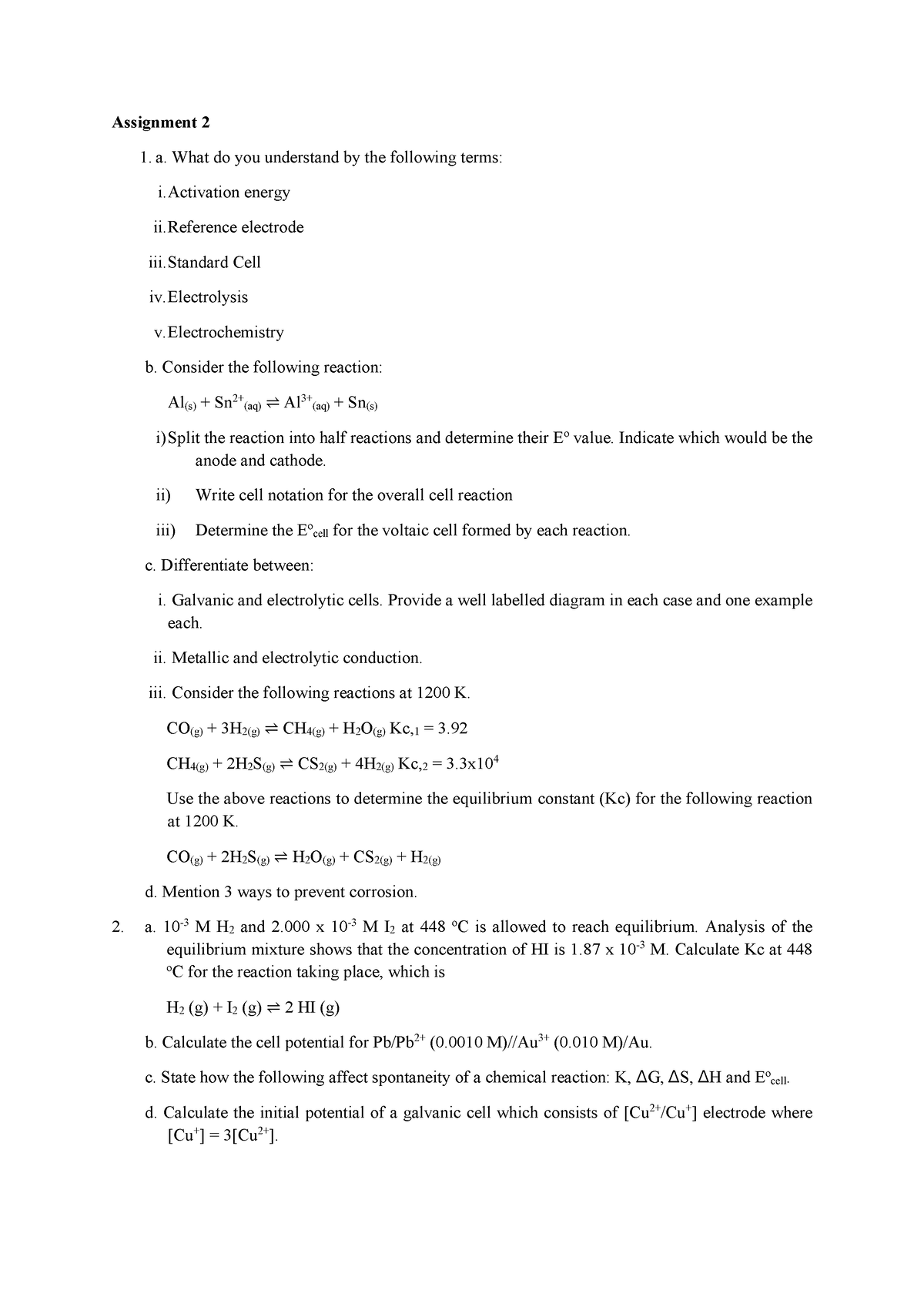 Assignment 2 - Electrochemistry And The Galvanic Cells ...