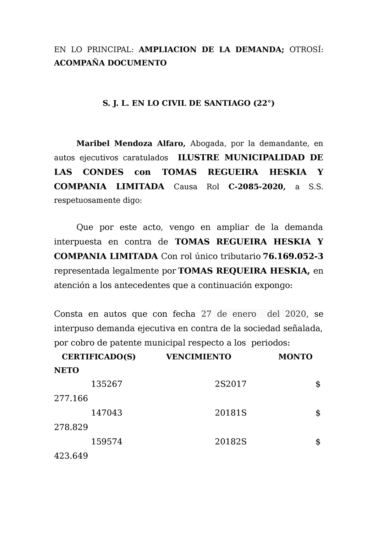 Ampliación De La Demanda - EN LO PRINCIPAL: AMPLIACION DE LA DEMANDA ...