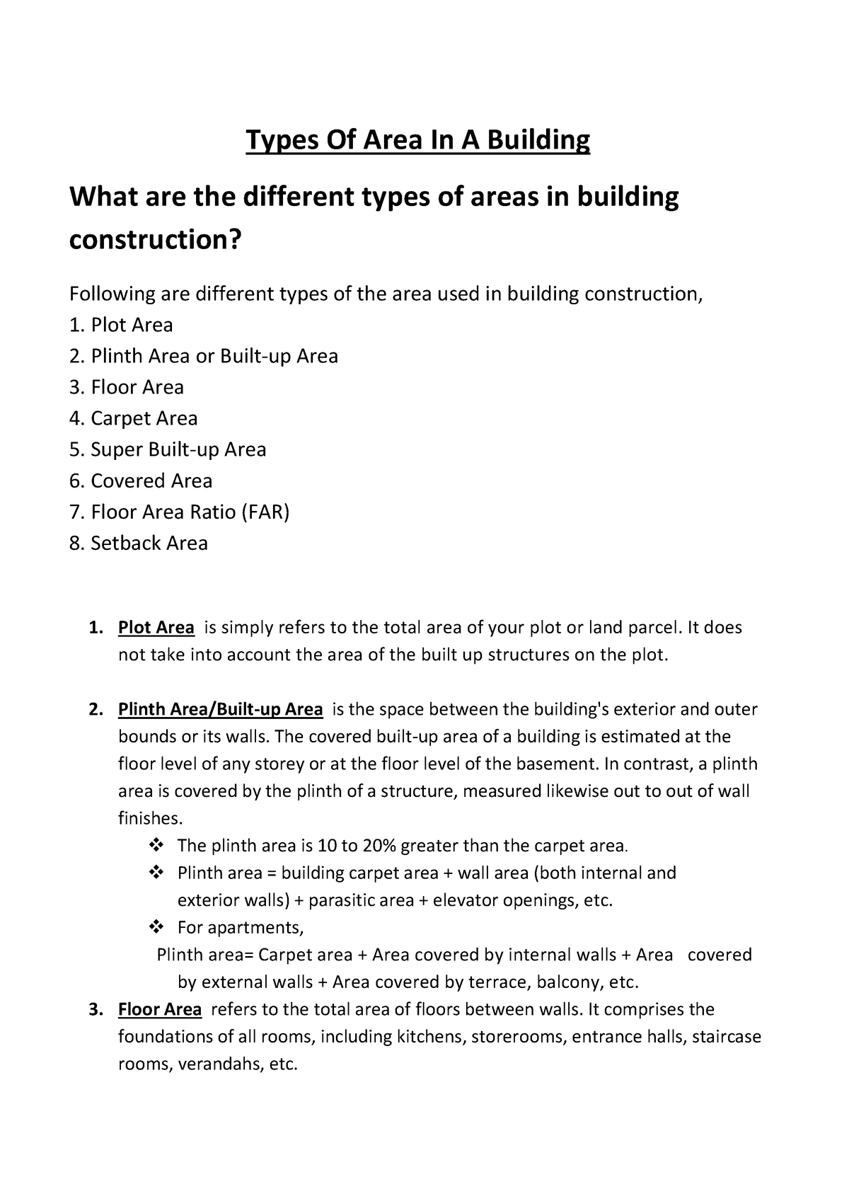 Carpet Area Vs Plot Area