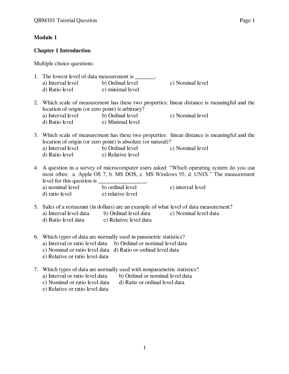 QBM101 Tutorial Module 1 - Module 1 Chapter 1 Introduction Multiple ...