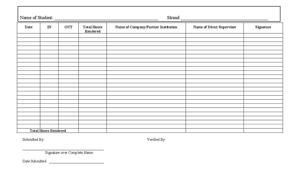 Immersion Daily Time Record - Work Immersion - Name of Student: - Studocu