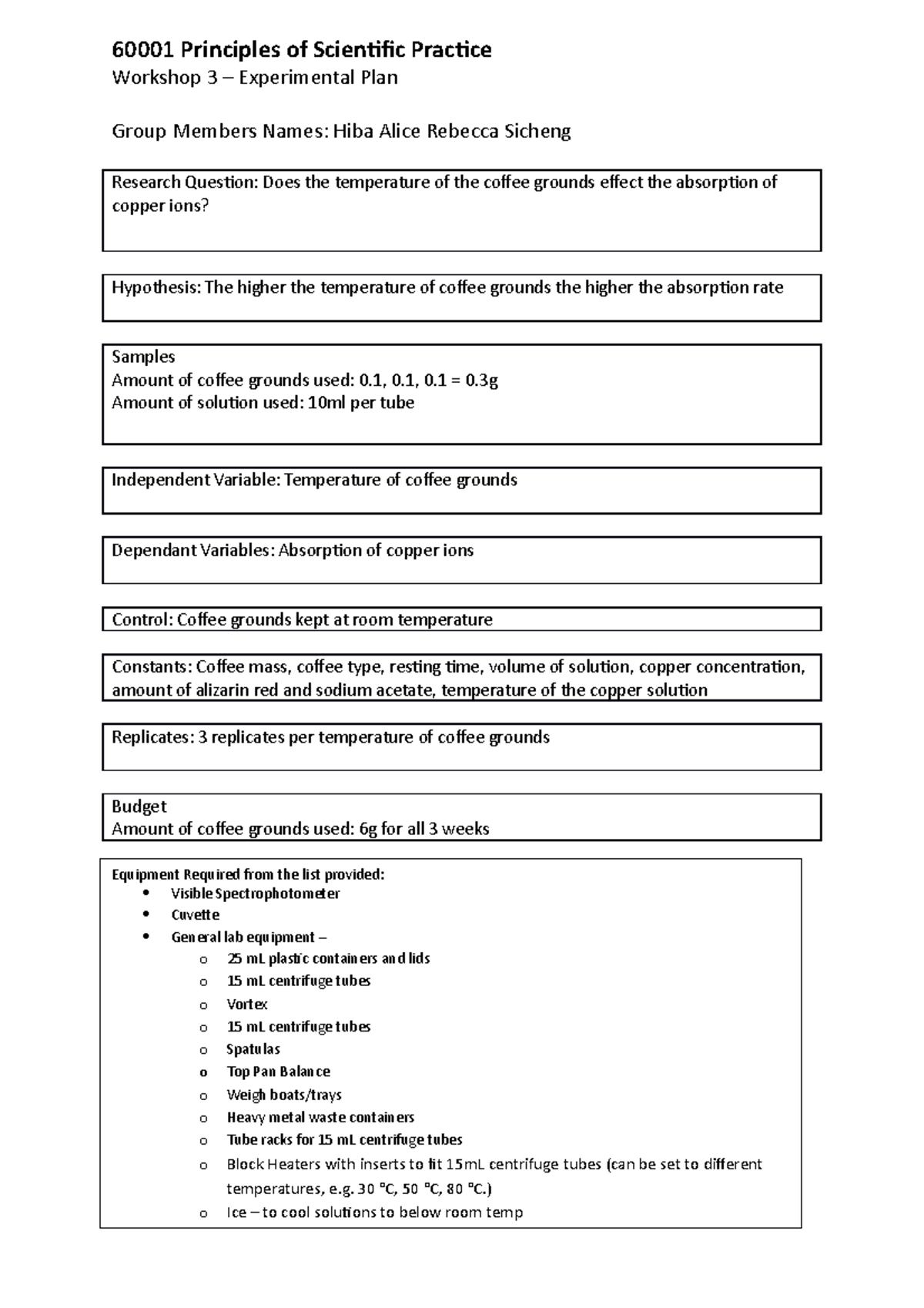 Experimental Plan 3 - experiment - 60001 Principles of Scientific ...