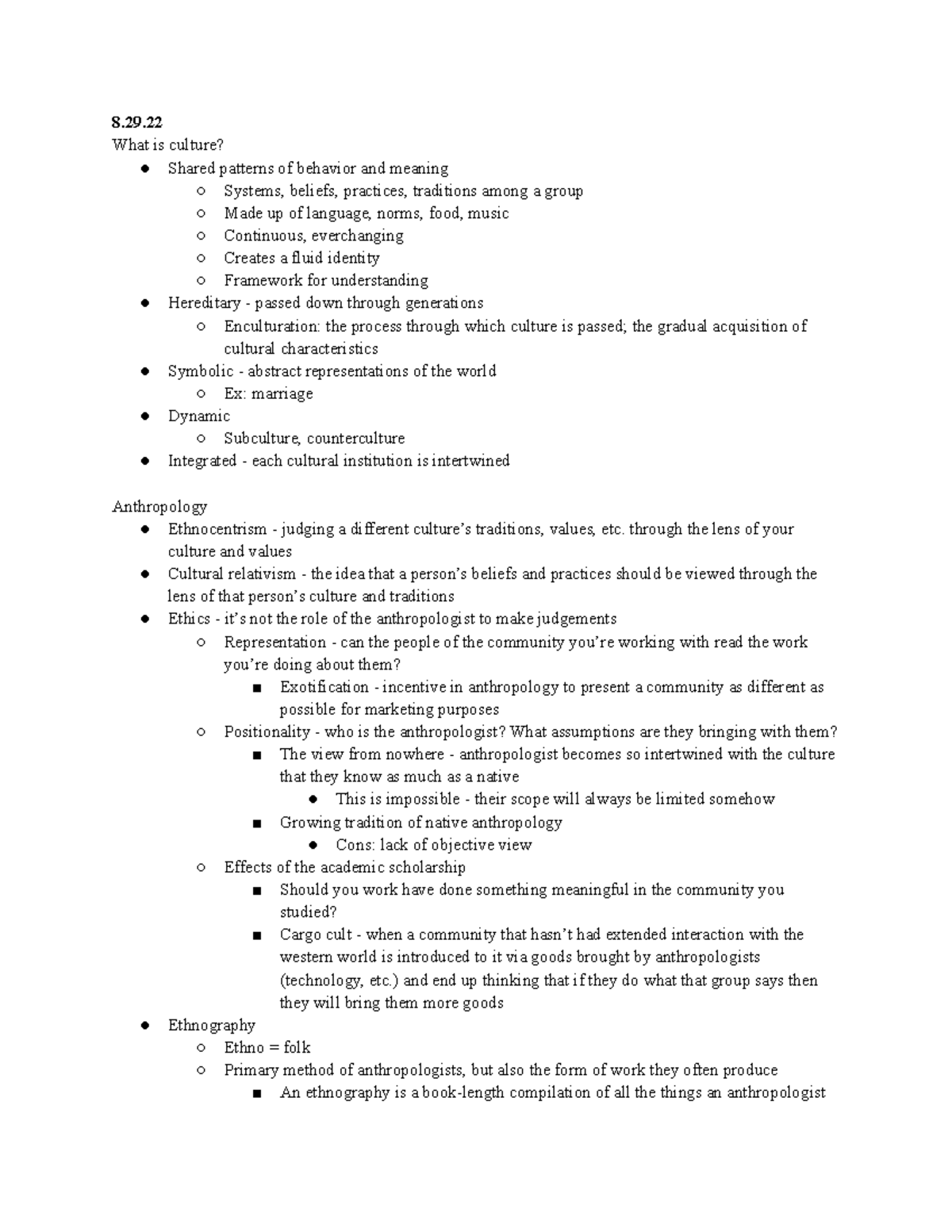 Anthro 265 Week 1 Lectures - 8. What is culture? Shared patterns of ...