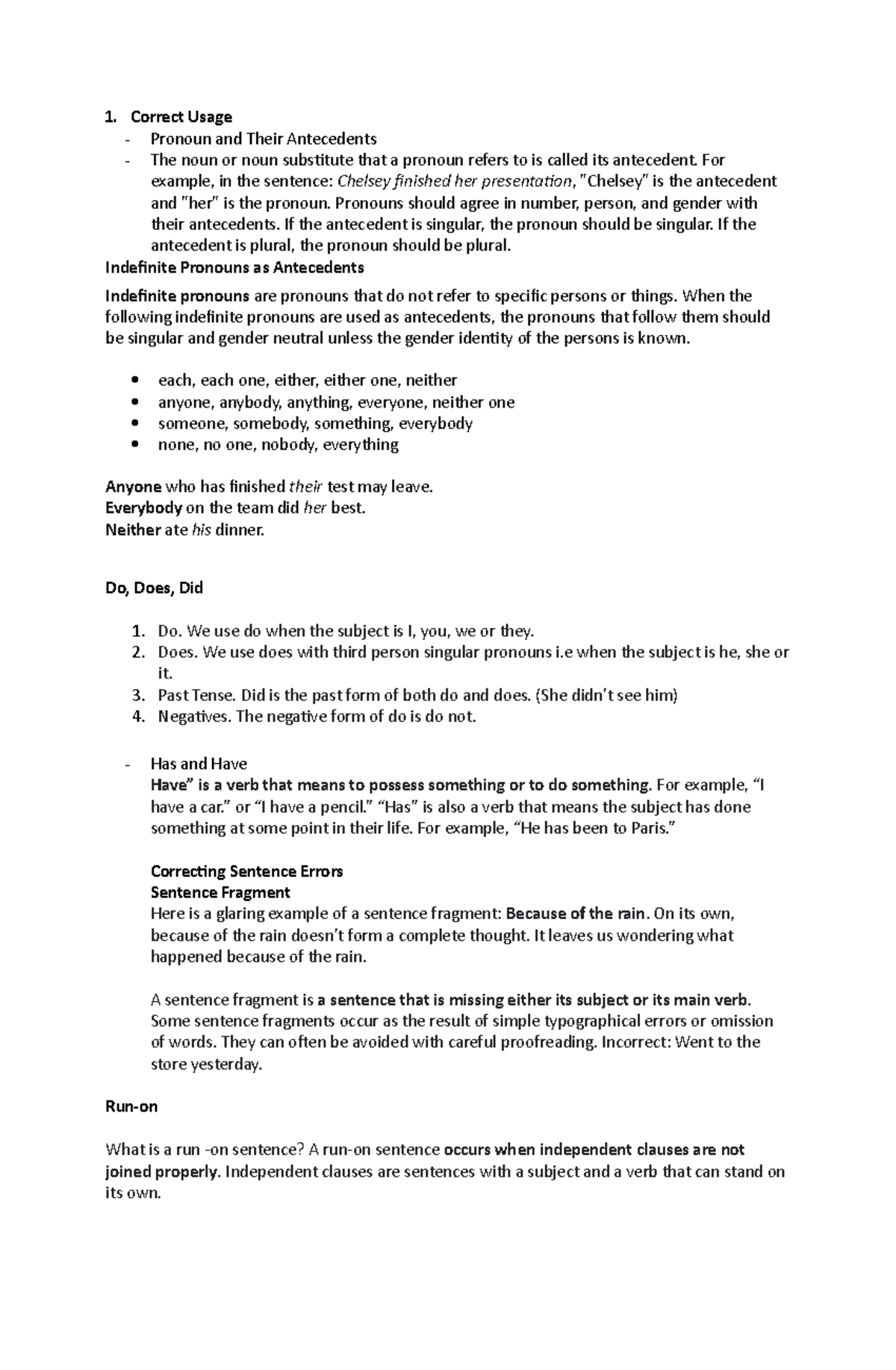 ELP Midterm Topics - Correct Usage Pronoun and Their Antecedents The ...