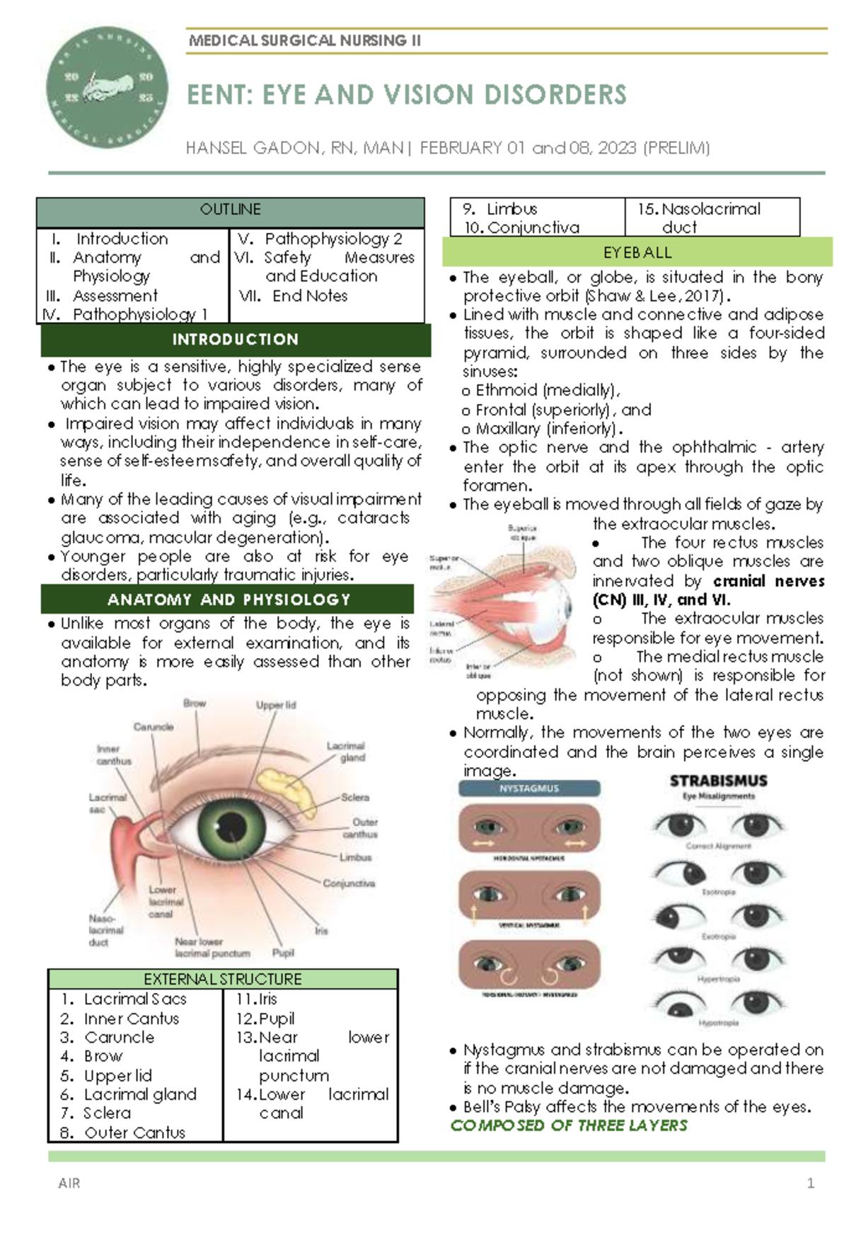 Reviewer- Prelim MS - Lecture - MEDICAL SURGICAL NURSING II HANSEL ...