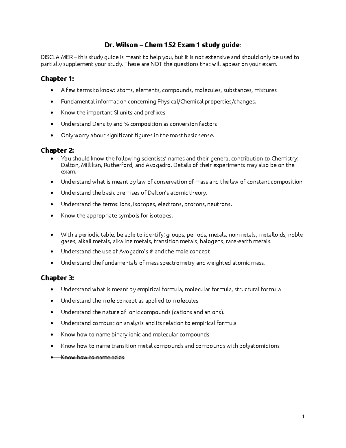 Exam 1 Study Guide S2021 - Dr. Wilson – Chem 152 Exam 1 study guide ...