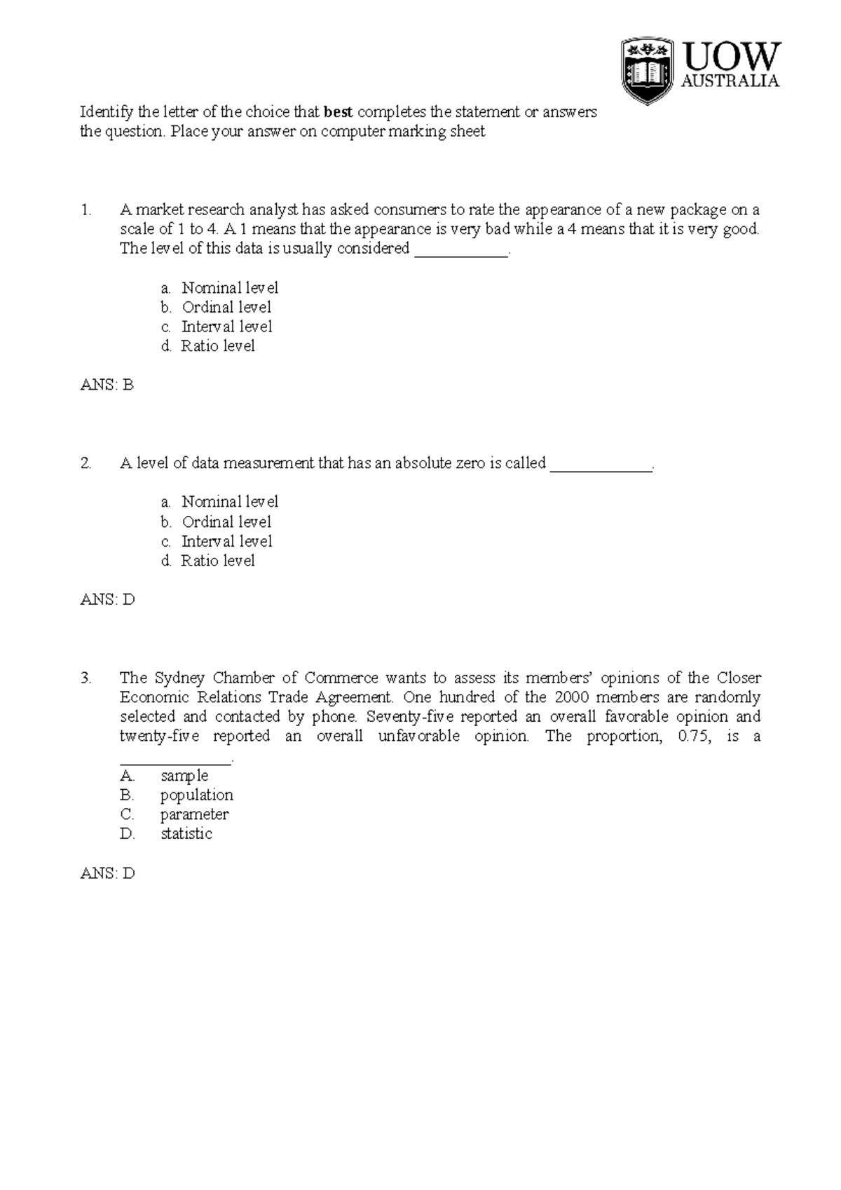 COMM121 Mid-term Exam Sample Questions With MCQ Solutions - Identify ...