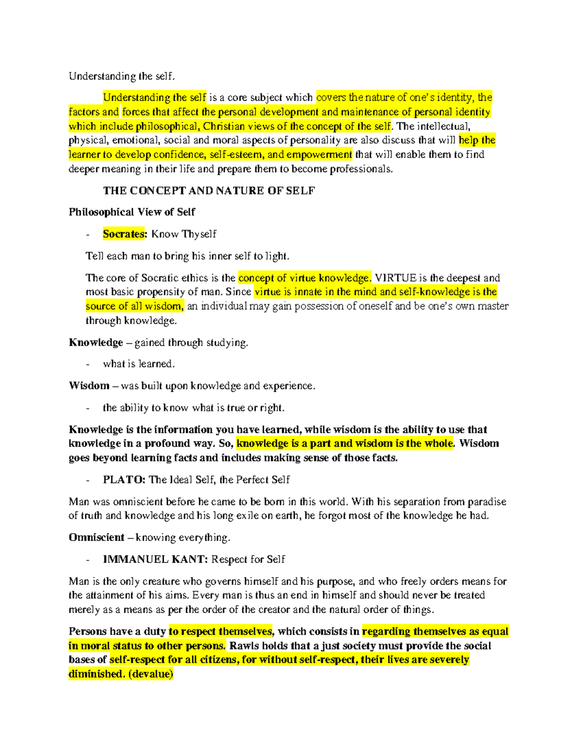 Understanding the self 1st - Understanding the self is a core subject ...