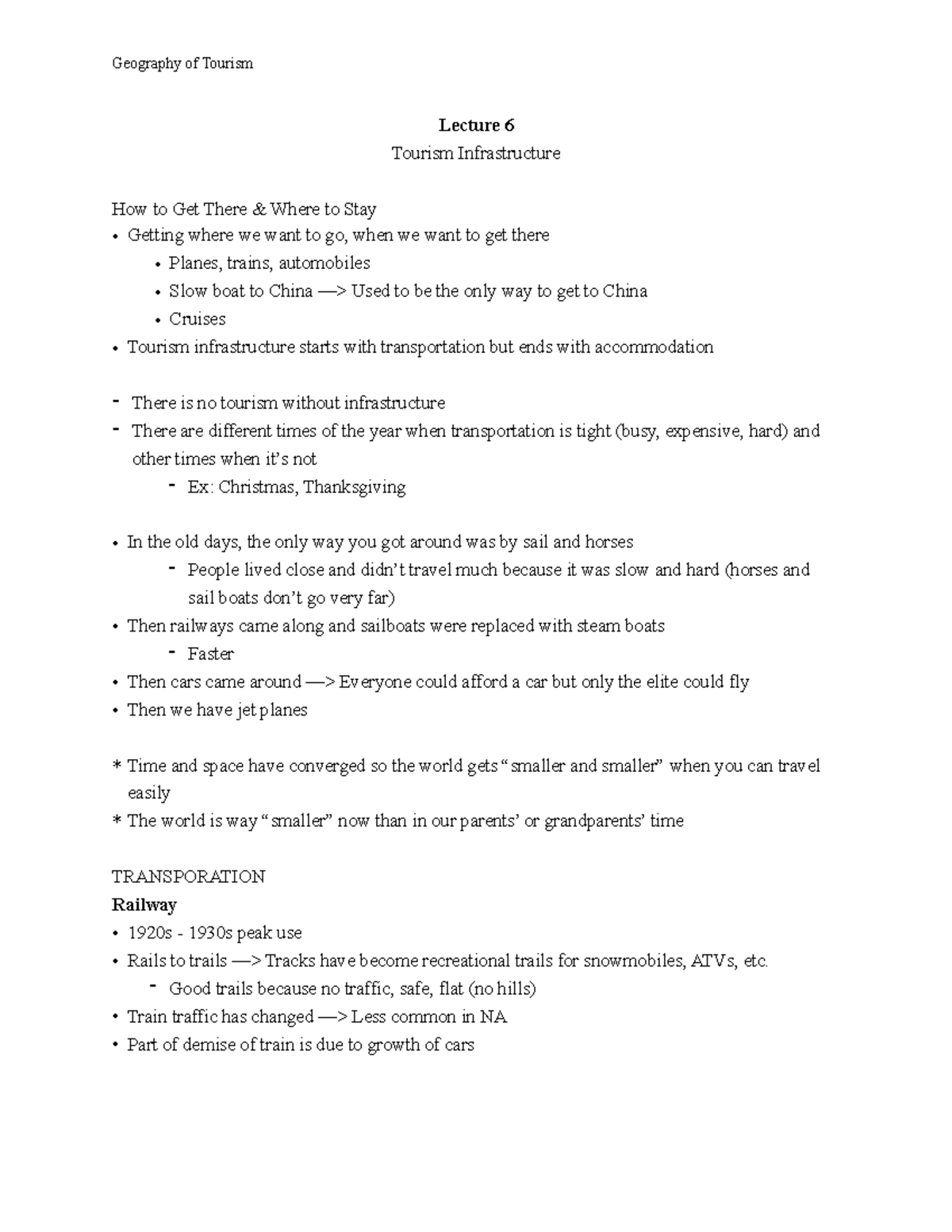 Final Geo Of Tourism Examnotes - Geography of Tourism Lecture 6 Tourism ...